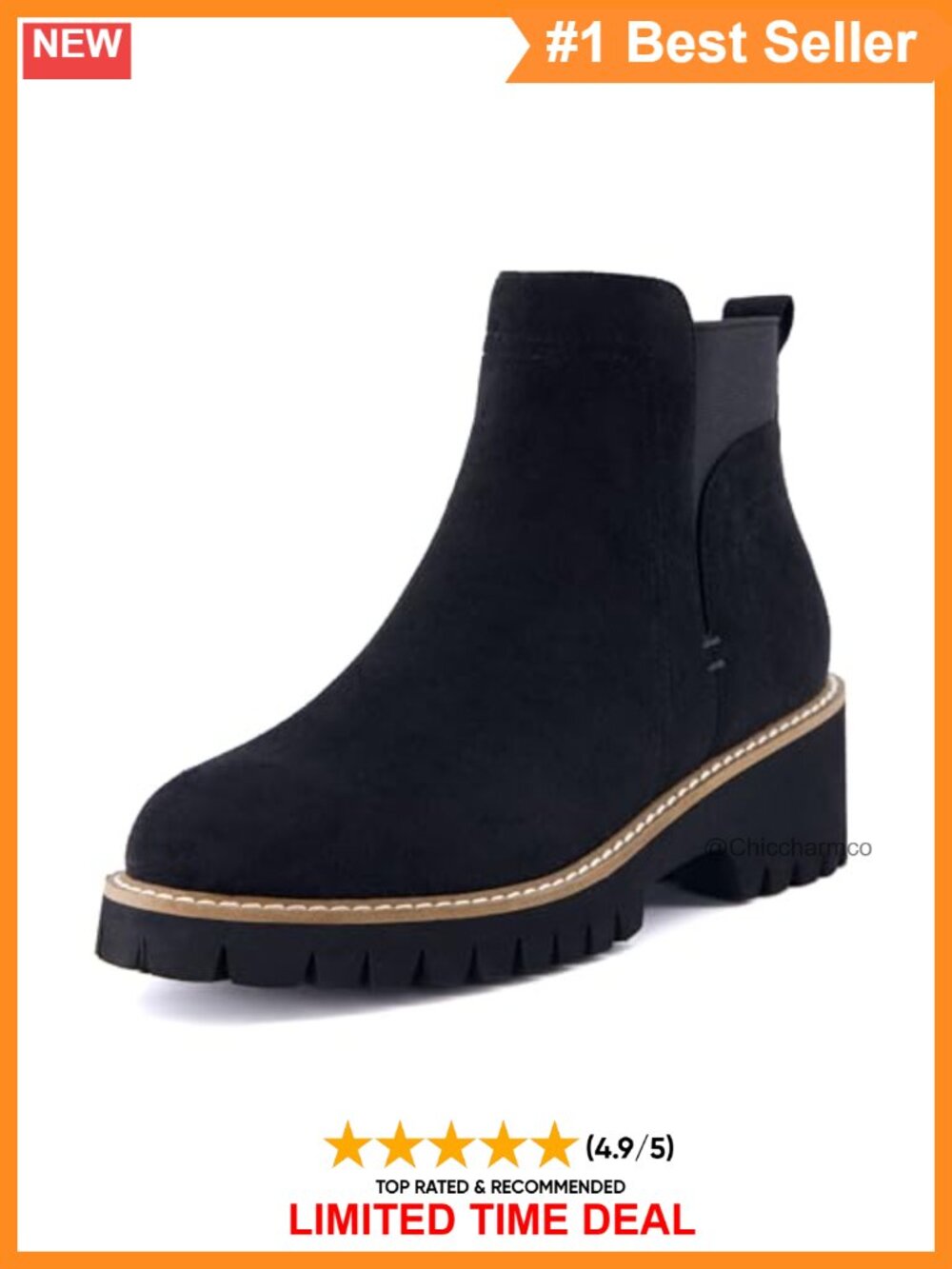 Vegan Suede Chelsea Ankle Boots Lightweight Lug Sole Pull-On